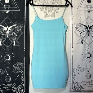 PacSun body con mini dress. Spaghetti strap blue mini dress. Tight fitting.
